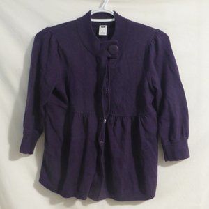 GAP, size small, purple large button front cardigan with pleated bottom, GUC